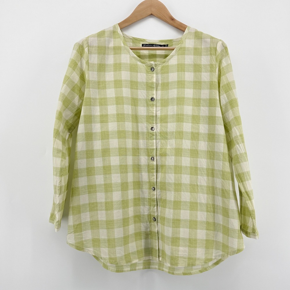Gudrun Sjoden Green Gingham Organic Cotton Button Down Shirt Womens Medium
